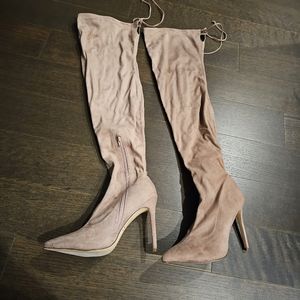 Thigh high dusty rose faux suede boots size 9.5